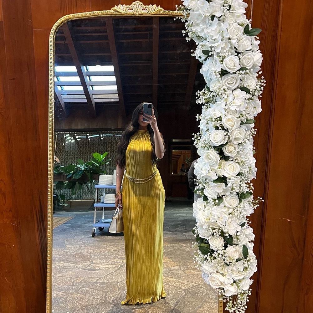 Lulu's Gold Pleated Halter Gown